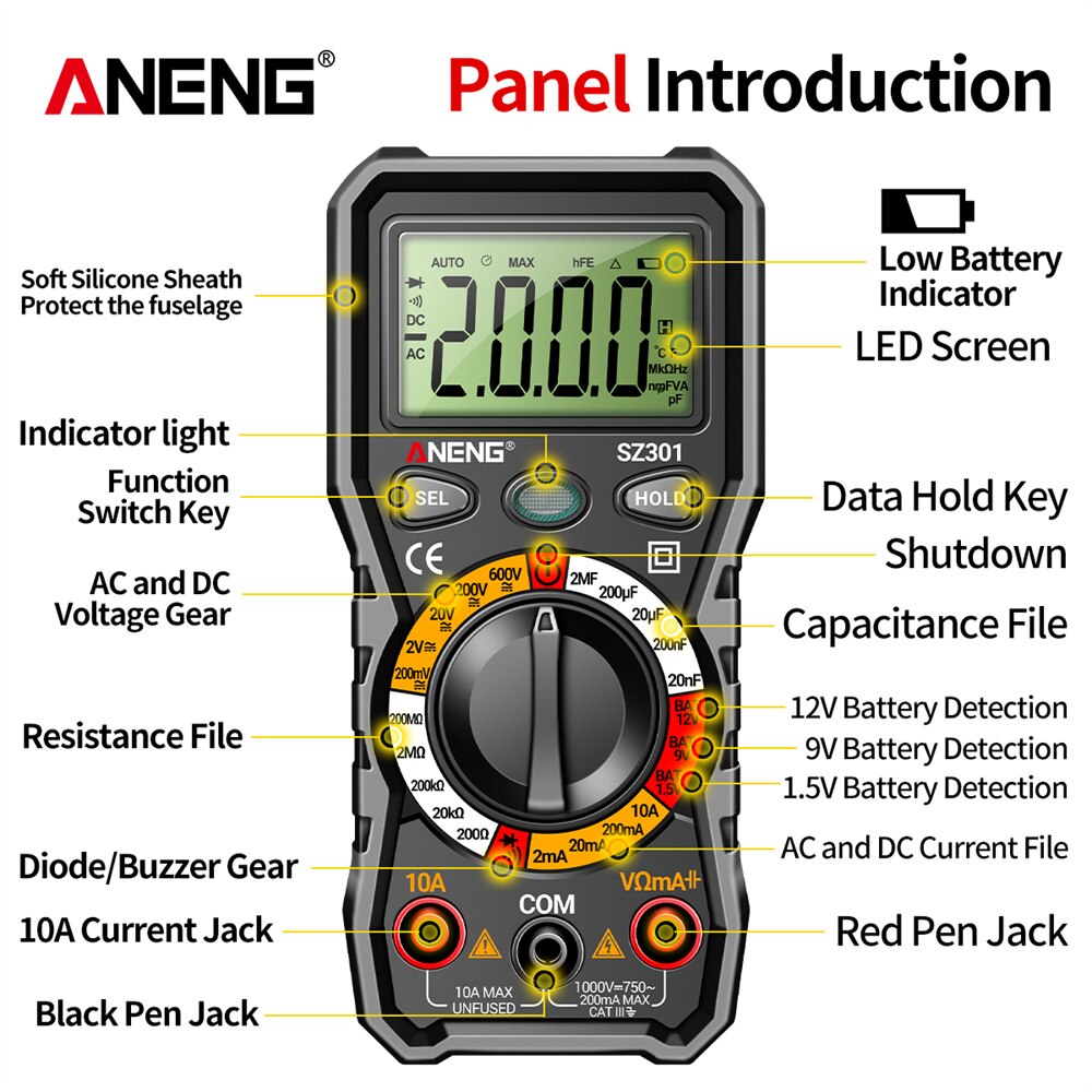 ANENG Digital Multimeter Multitester Voltage Tester with Pen Holder - SZ301
