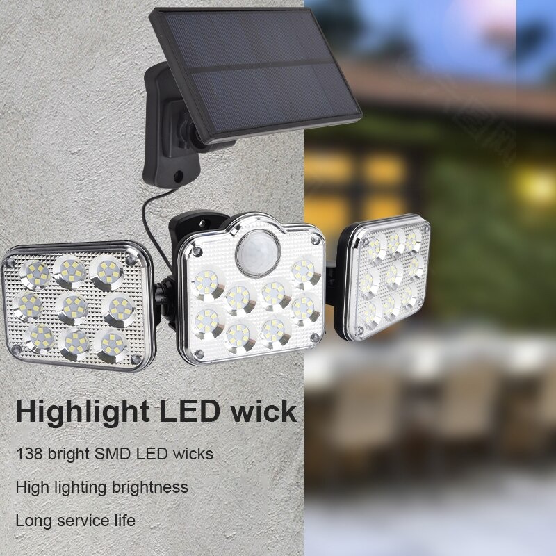 JD Lampu Dinding Solar Double Sensor Three Head 138 LED Cool White - JD-2858A