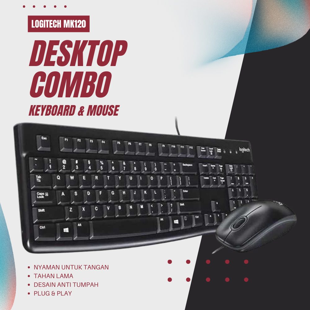 Logitech Set Keyboard Mouse Wired USB Ergonomic - MK120