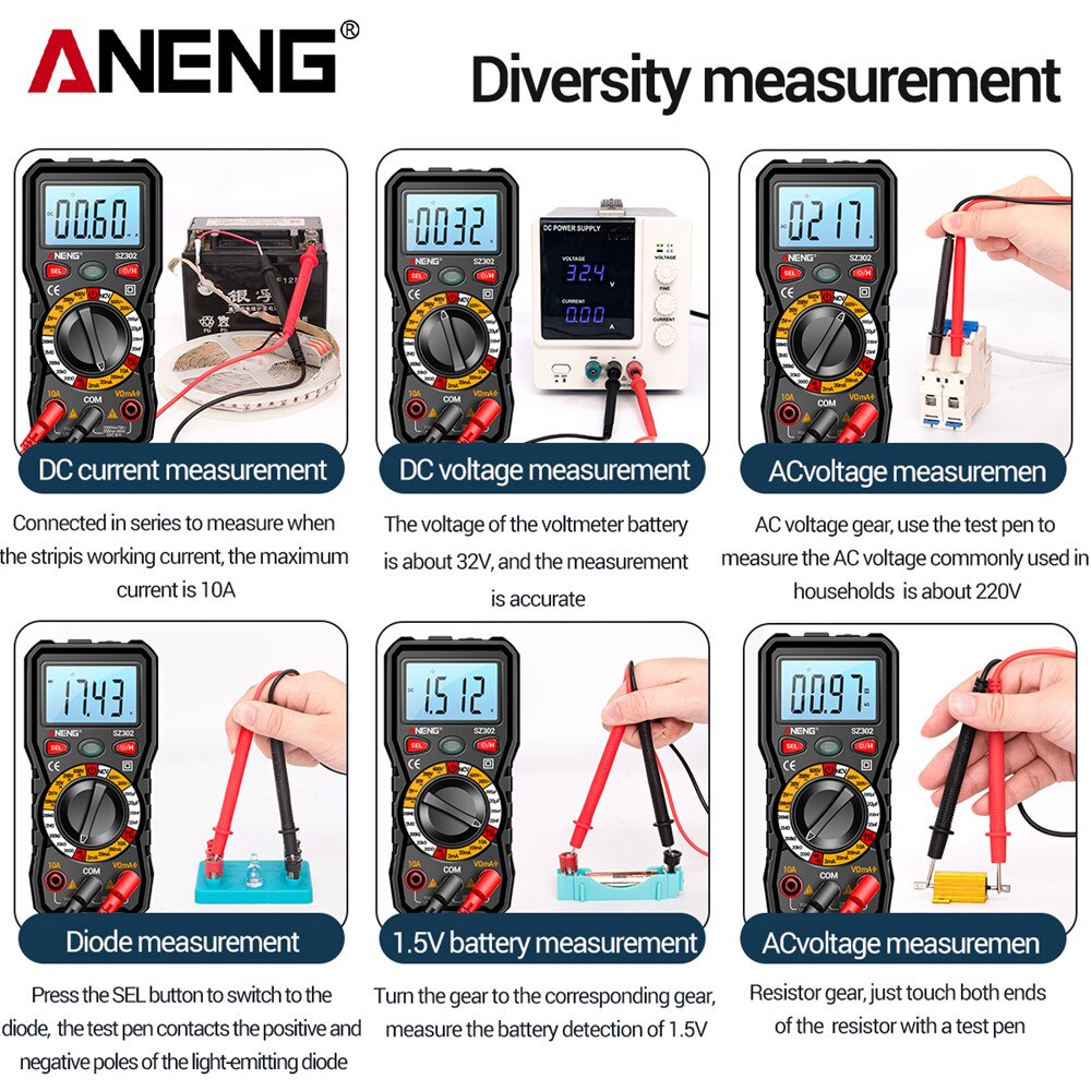 ANENG Digital Multimeter Multitester Voltage Tester with Flashlight - SZ302