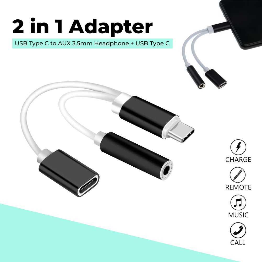 Jual ROBOTSKY Adaptor 2in1 USB Type C to AUX 3.5mm Headphone and