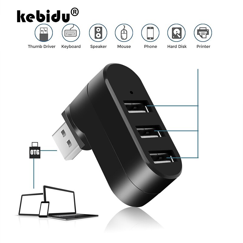 Kebidu USB Hub 2.0 3 Port Mini Rotary Splitter Adaptor - KU180