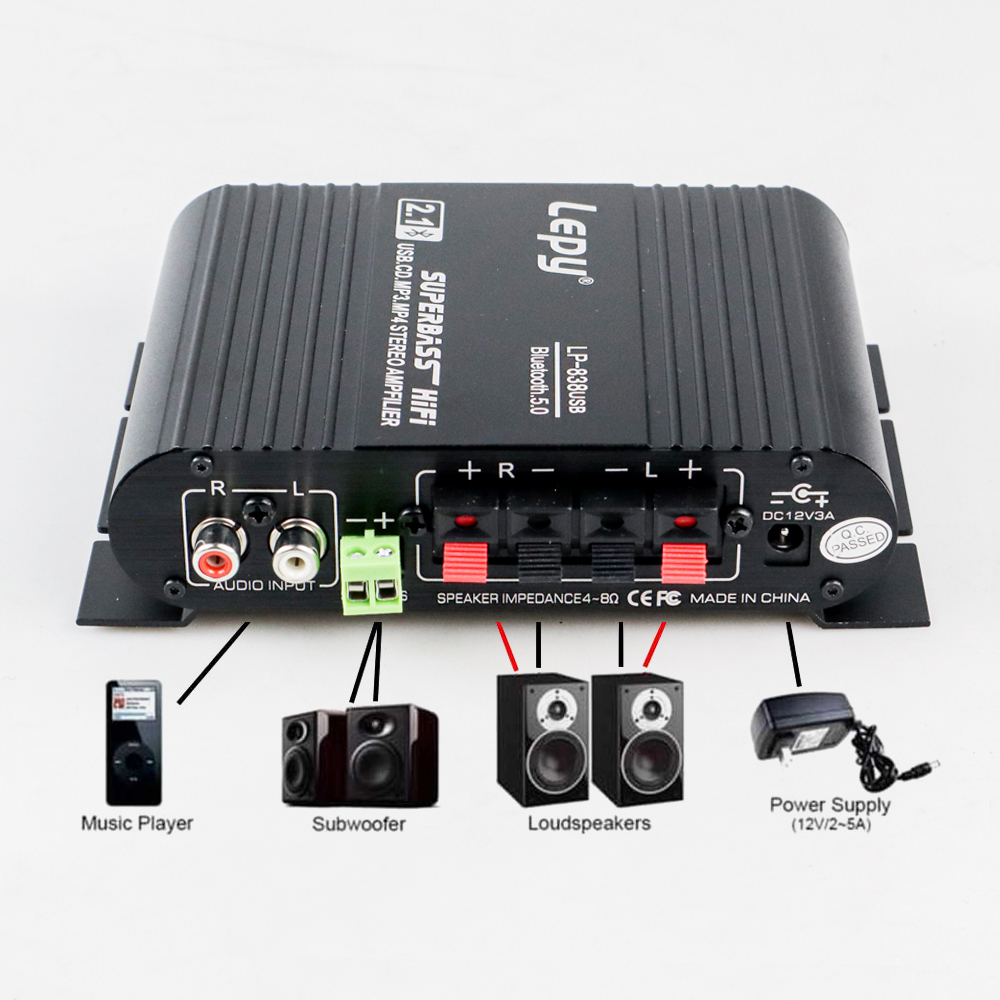 Lepy Audio Amplifier Bluetooth USB HiFi Sound Booster with Remote - LP-838USB