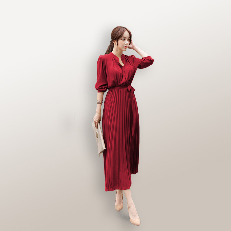 Long Dress ploi plisket lengan panjang model terbaru - Jfashion Peace