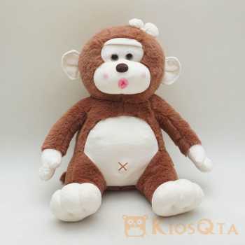boneka monyet lucu sitting monkey coklat pita putih love medium
