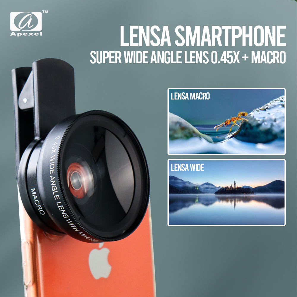 APEXEL Lensa Super Wide Angle Lens 0.45X and Macro Smartphone - APL-0.45WM