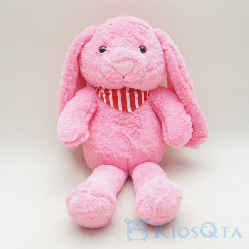 boneka kelinci rabbit telinga panjang duduk pink pakai syal large