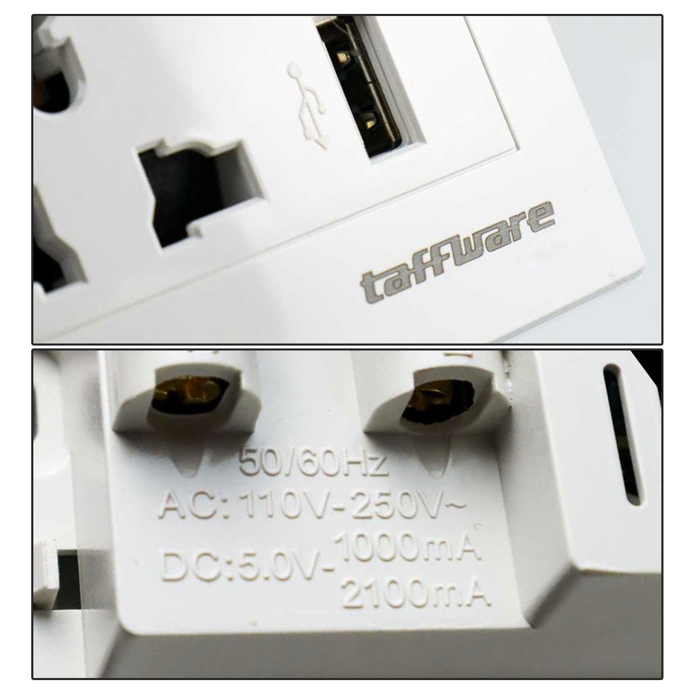 Taffware Stop Kontak Dinding Universal UK EU US dan 2 USB Port - ATH1