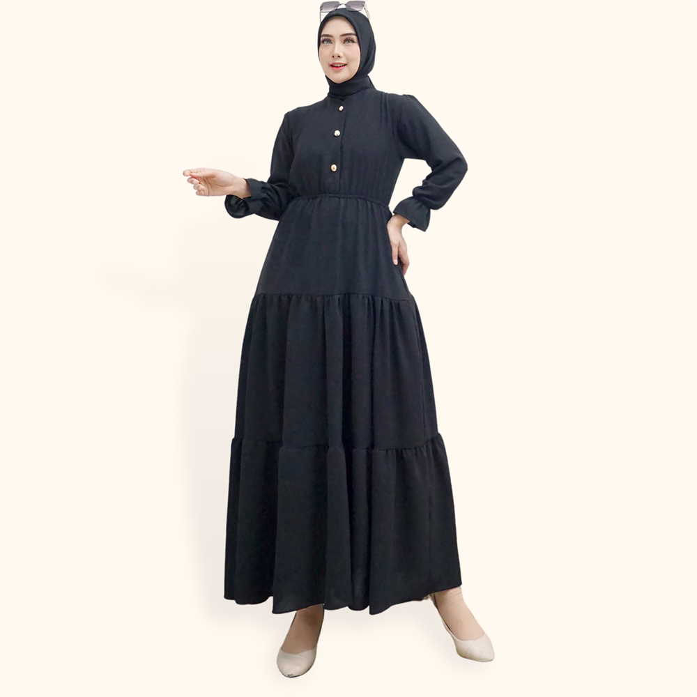 Gamis maxi lengan panjang wanita variasi kancing emas - Jfashion Azka