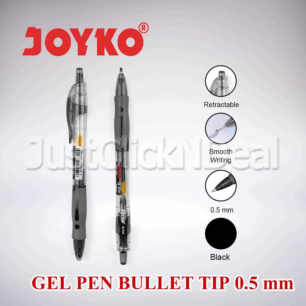 Jual Joyko Q Gel Pen Bullet Tip 0.5 mm Biru Hitam Pena Pulpen