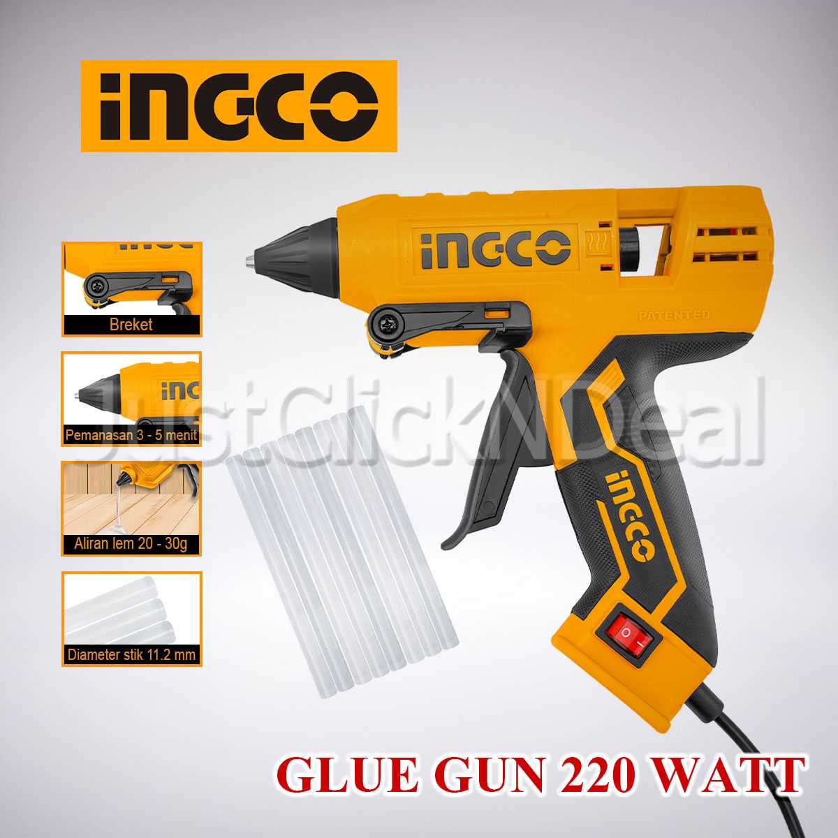 Jual Ingco Glue Gun 220 Watt Alat Lem Tembak Lilin Bakar