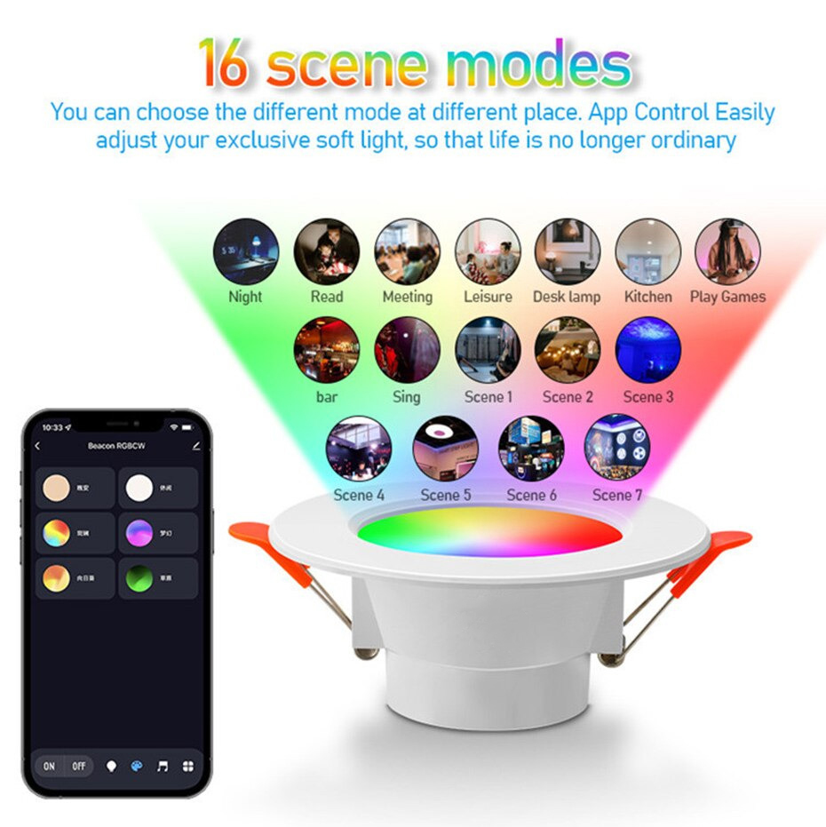 TaffLED Lampu Downlight LED Smart Bulb Bluetooth Tuya 10W RGBCW - A61