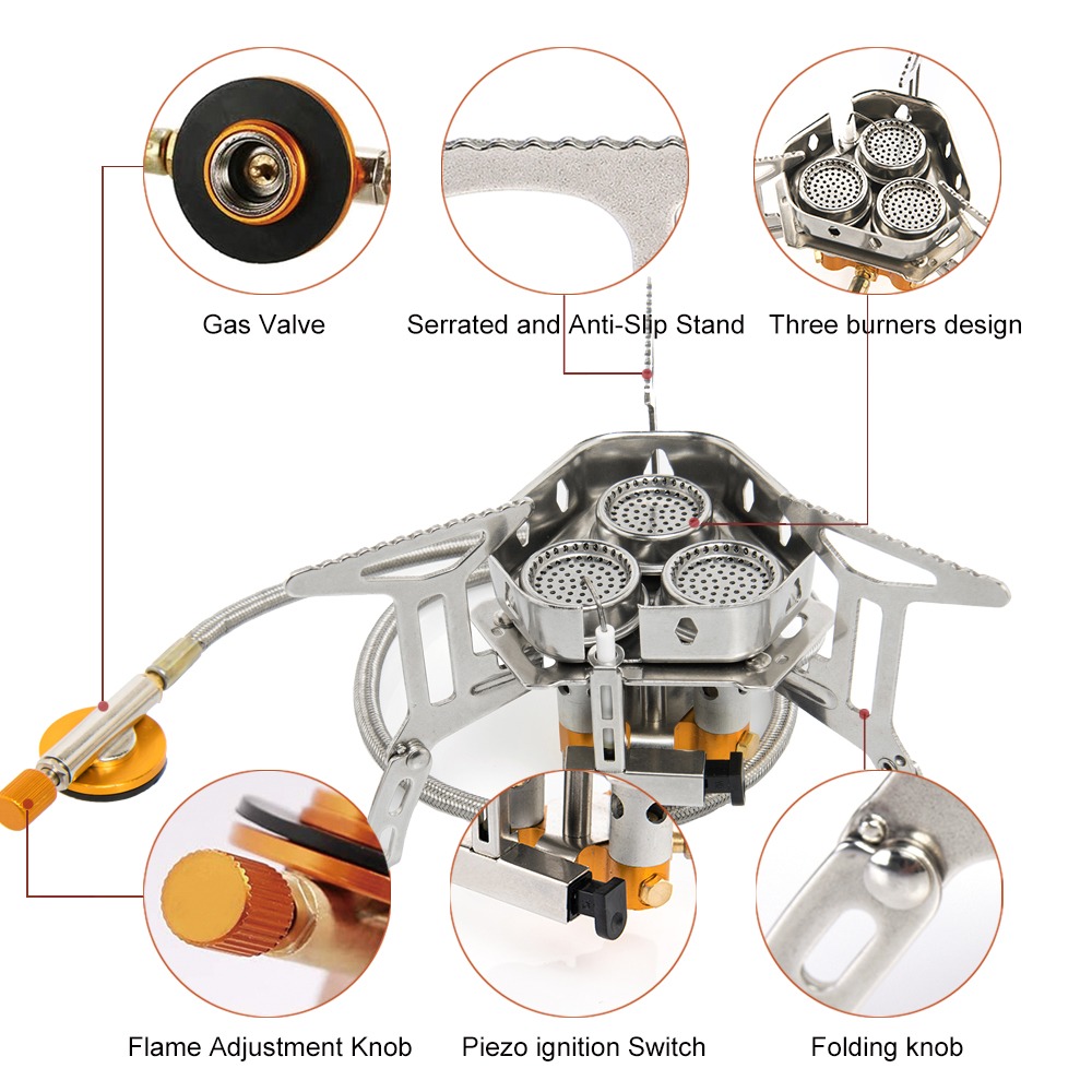 TaffSPORT Kompor Gas Portable Lipat Outdoor 3 Burner Camping Stove - WD68