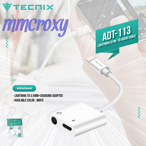 Tecnix ADT-113 Adapter Lightning to Audio Jack 3.5mm+Charging Adapter