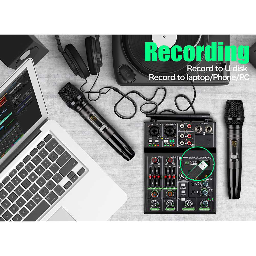 DGNOG Audio Mixer Console 5 Channel Bluetooth with 2 Microphone - R4-PRO