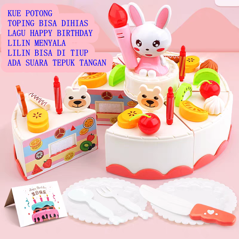 Jual MAINAN KUE ULANG TAHUN POTONG DIY BIRTHDAY CAKE TIUP LILIN