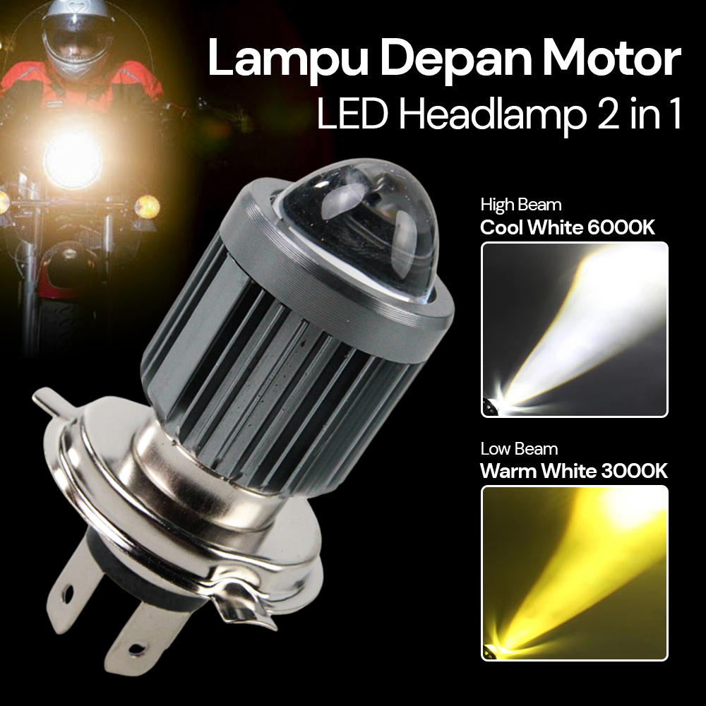 REDCAR Lampu Depan Motor LED Headlamp High Low Beam 2 Color Light H4 - L4