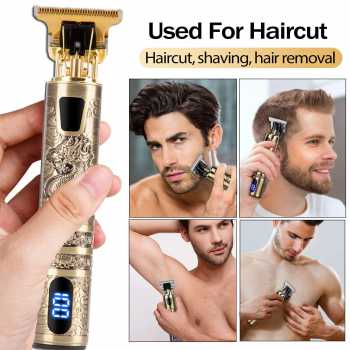 VINTAGE Alat Cukur Rambut Elektrik Hair Trimmer LCD USB with 4 Comb - T9