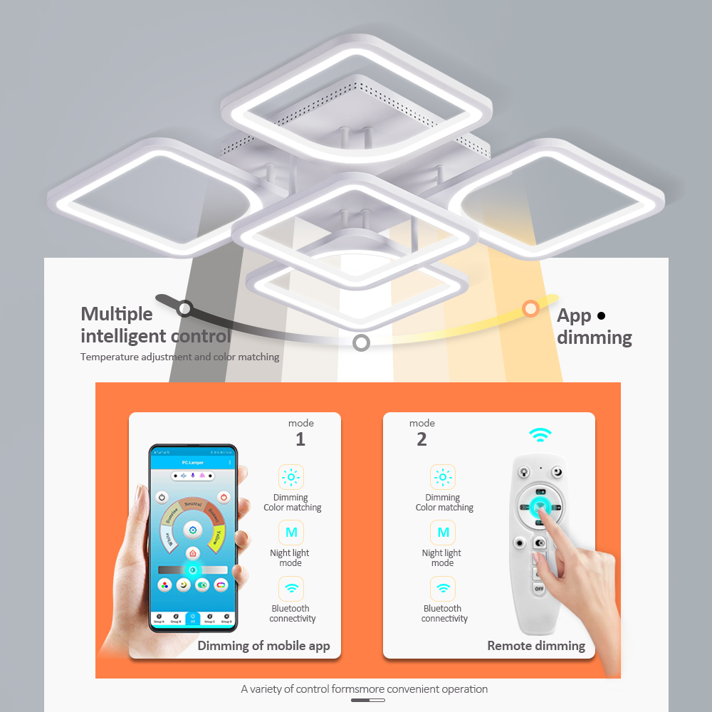 TaffLED Lampu Plafon LED Chandelier Remote App 3 Color 5 Head 60W - IR-41