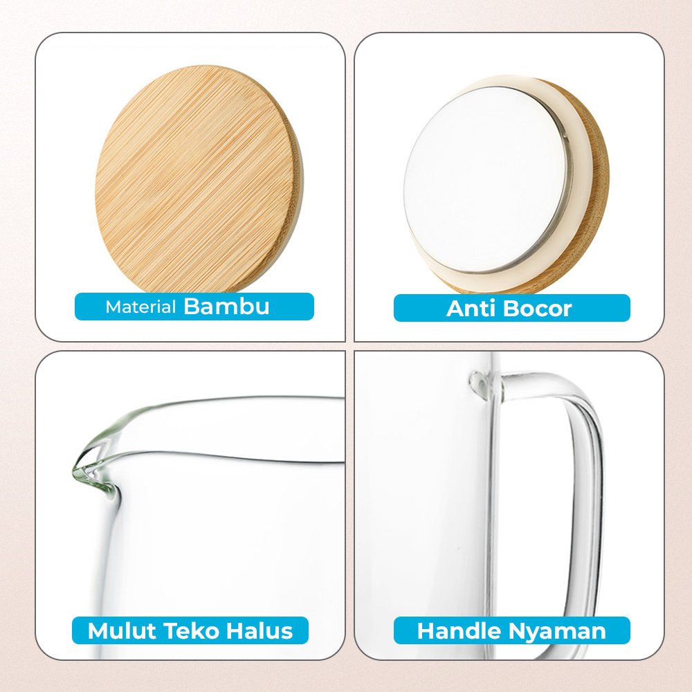 One Two Cups Teko Pitcher Kaca Tahan Panas Api Water Jug 1.38L - YS-6337