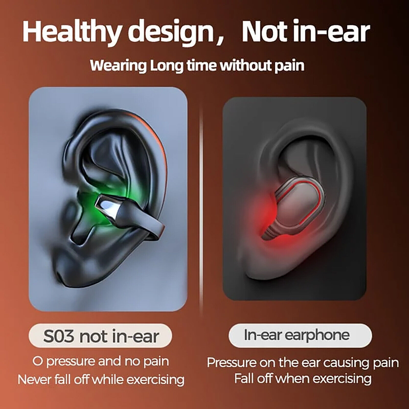 EASTVITA Earphone Bluetooth 5.3 TWS Open Ear Clip HiFi Waterproof - S03