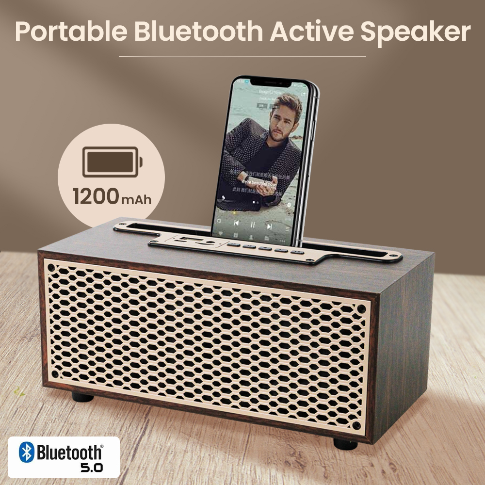 MOMO Portable Wireless Speaker Vintage Wood Bluetooth 5.0 1200mAh - XM-5H