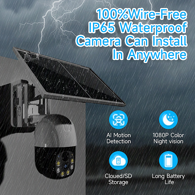 V380 Pro Kamera CCTV WiFi Solar Panel Outdoor Camera HD 1080P IP65 - MVT-1120G-P5 Pro