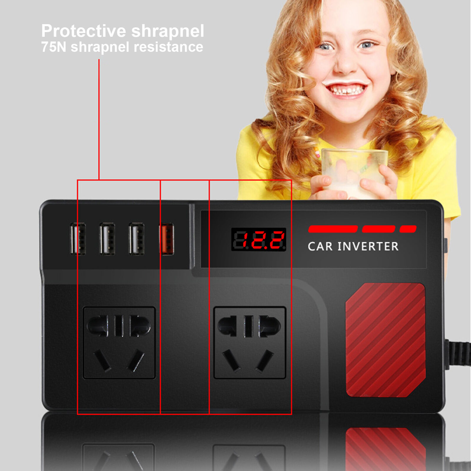 PU LI HAO Car Power Inverter DC 12V/24V to AC 220V 150W 4 USB Port - PLH200