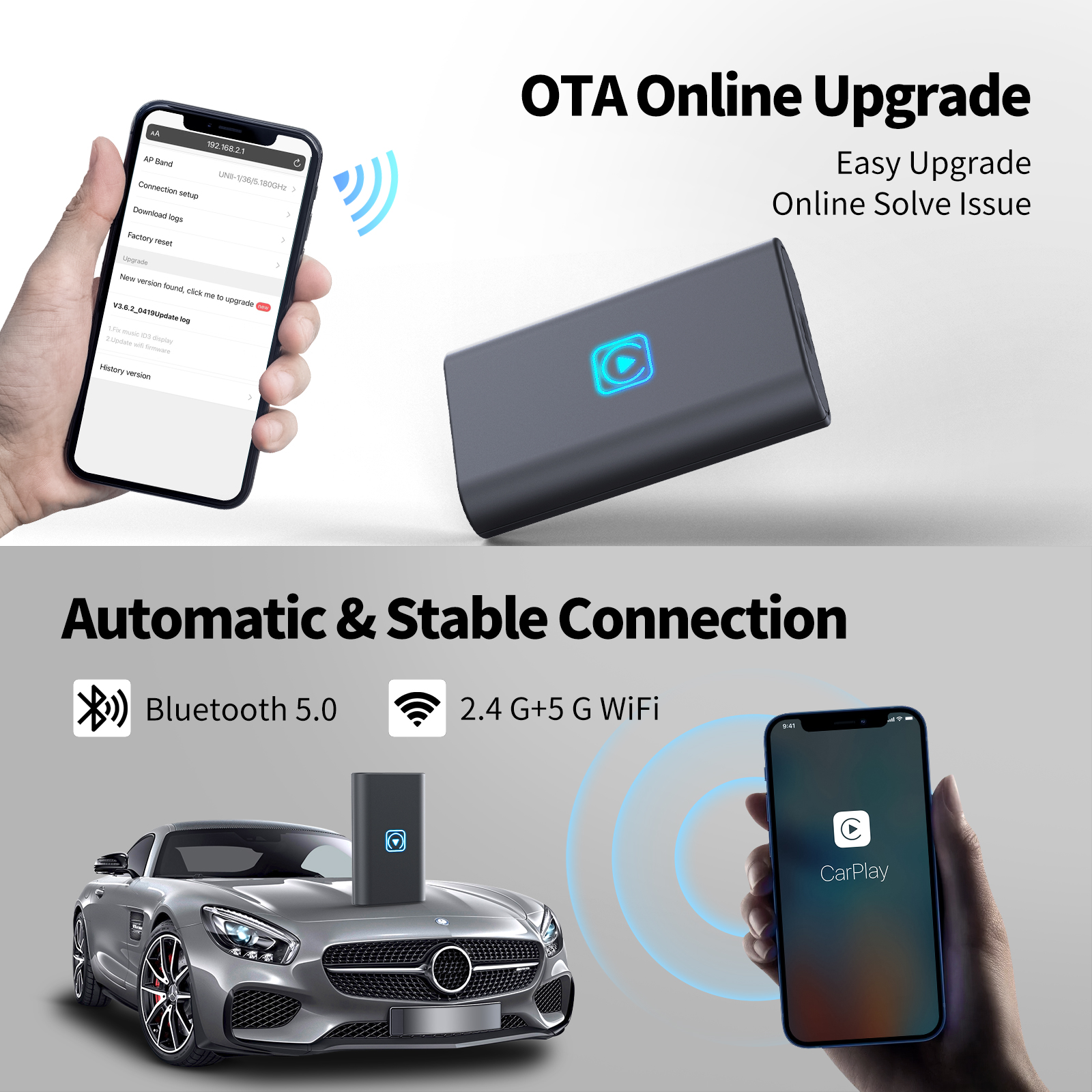 GRANDnavi Wireless CarPlay Dongle Adapter Bluetooth 5.0 iPhone Only - CP-101
