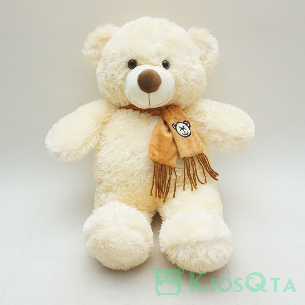 boneka teddy bear krem syal coklat XL