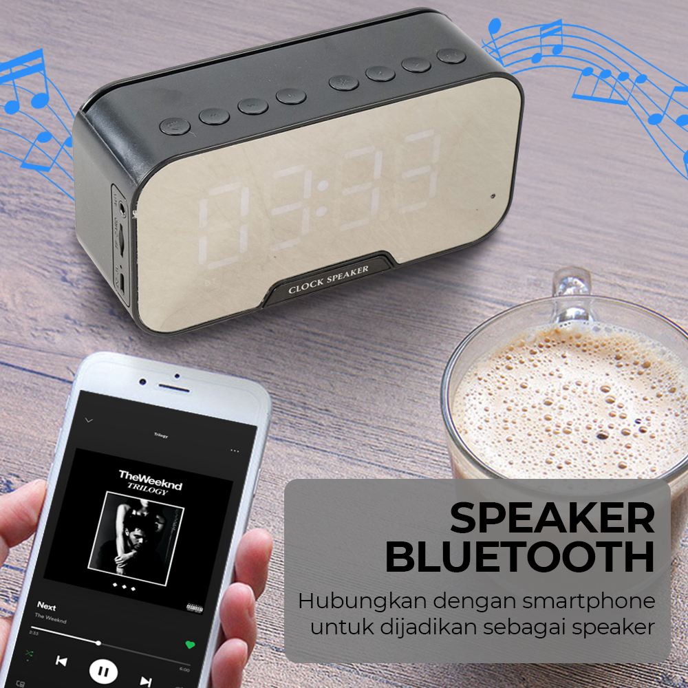 Bannixing Jam Alarm Clock with Bluetooth Active Speaker TF AUX FM - D-88E