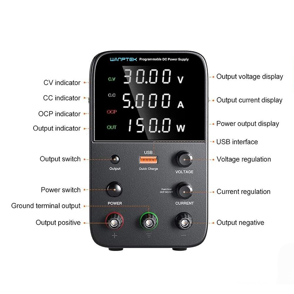 WANPTEK Adjustable Power Supply DC Ammeter Stabilized 30 V 5 A - WPS305H