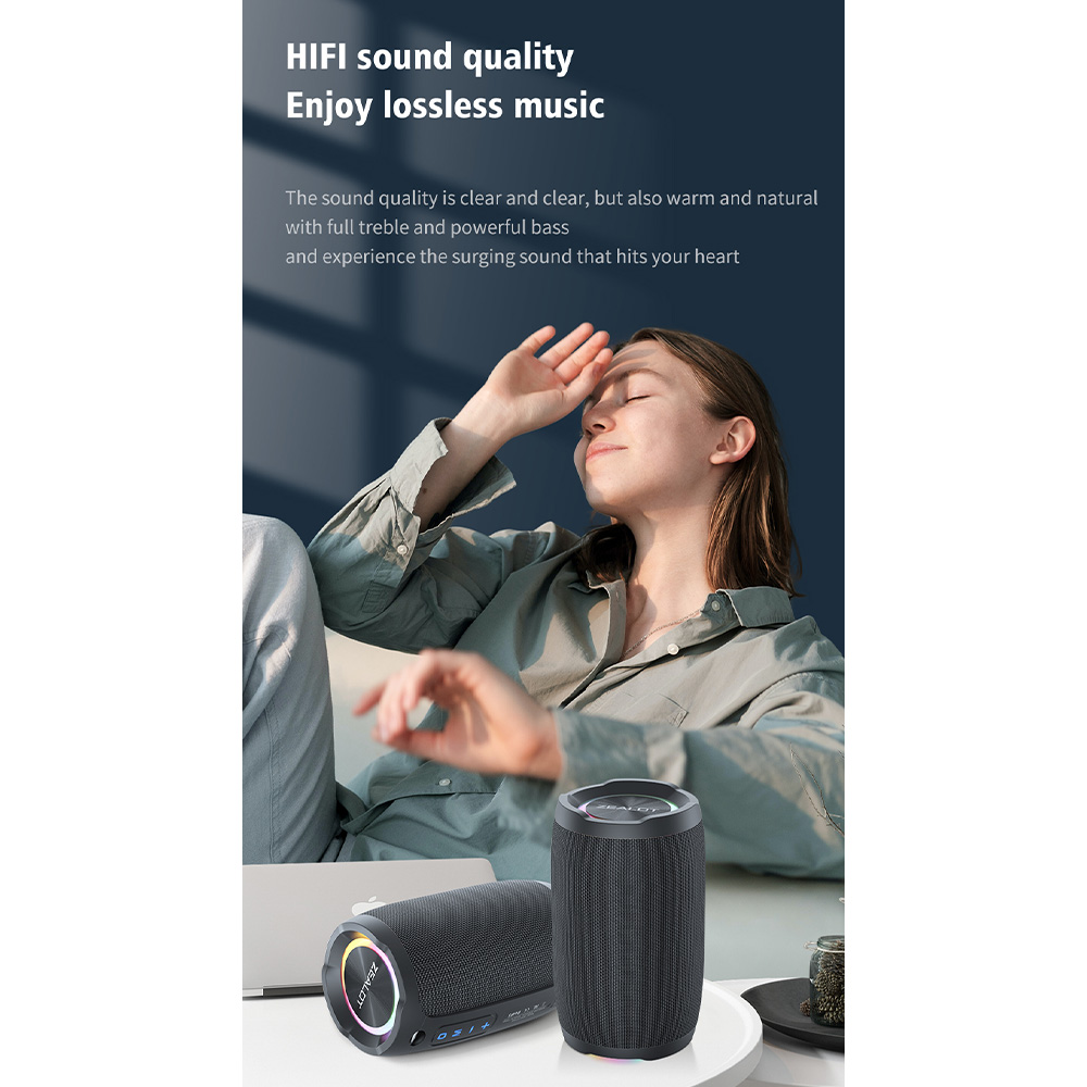 ZEALOT Speaker Portable Bluetooth 5.2 HIFI RGB Waterproof IP67 3600mAh - S49