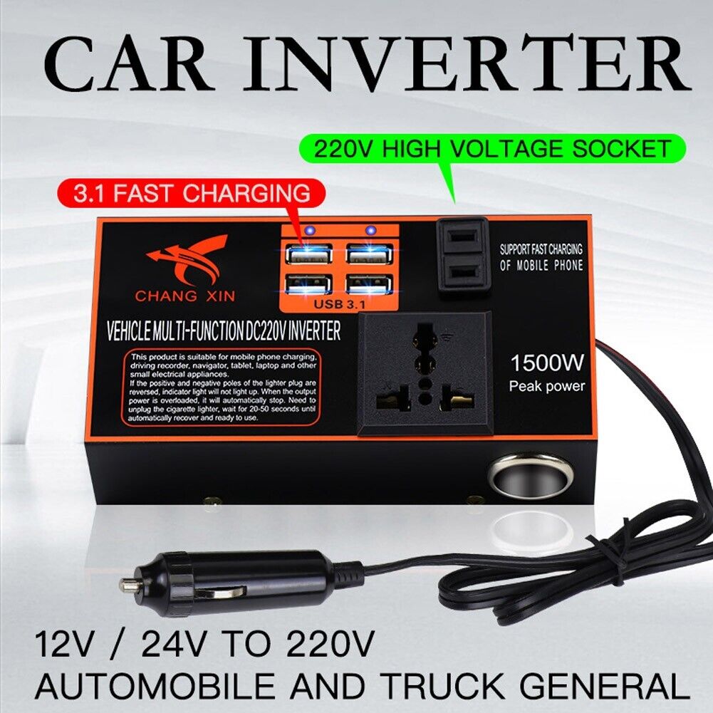 CHANG XIN Car Power Inverter DC 12V/24V to DC 220V 4 USB Port - CX15