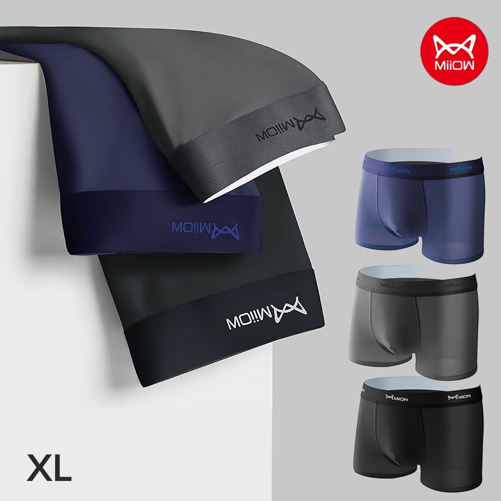 MiiOW Celana Dalam Boxer Pria Male Briefs Ice Silk Nylon Spandex 3 PCS - M3