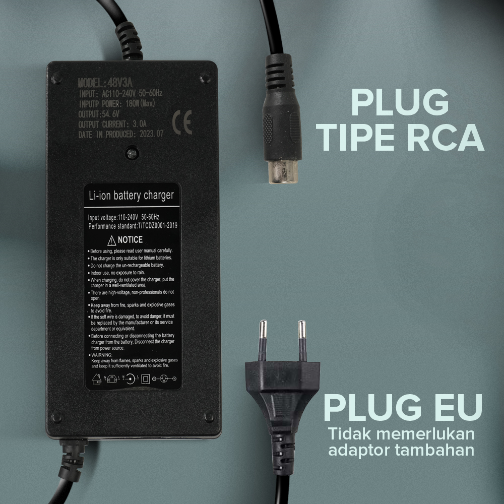 JNENCONN Adaptor Charger Baterai Skuter Sepeda Listrik RCA 54.6V 3A - 48V3A
