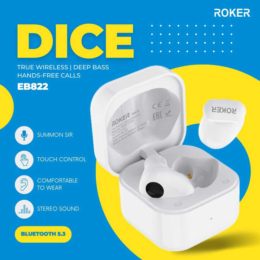 Tws Roker Jual TWS ROKER DICE EB822 TRUE WIRELESS DEEP BASS BLUETOOTH 5.3