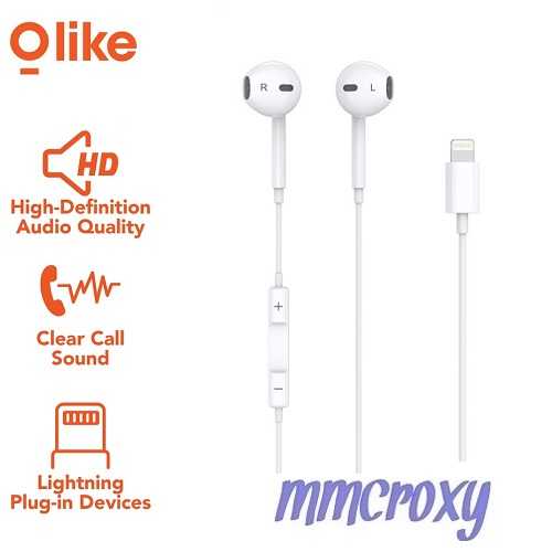 Jual Olike E12 Earphone Lightning Port Wired Headset For Iphone