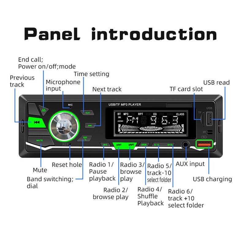 Wistrue Tape Mobil Audio MP3 Player LCD RGB Bluetooth 5.1 ISO Plug 60W - 2225