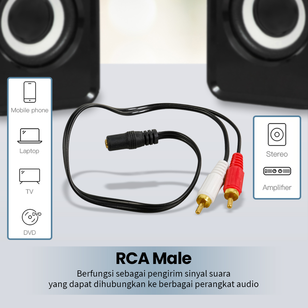 Kabel Adaptor Audio 3.5mm Female ke RCA Male HiFi 40cm