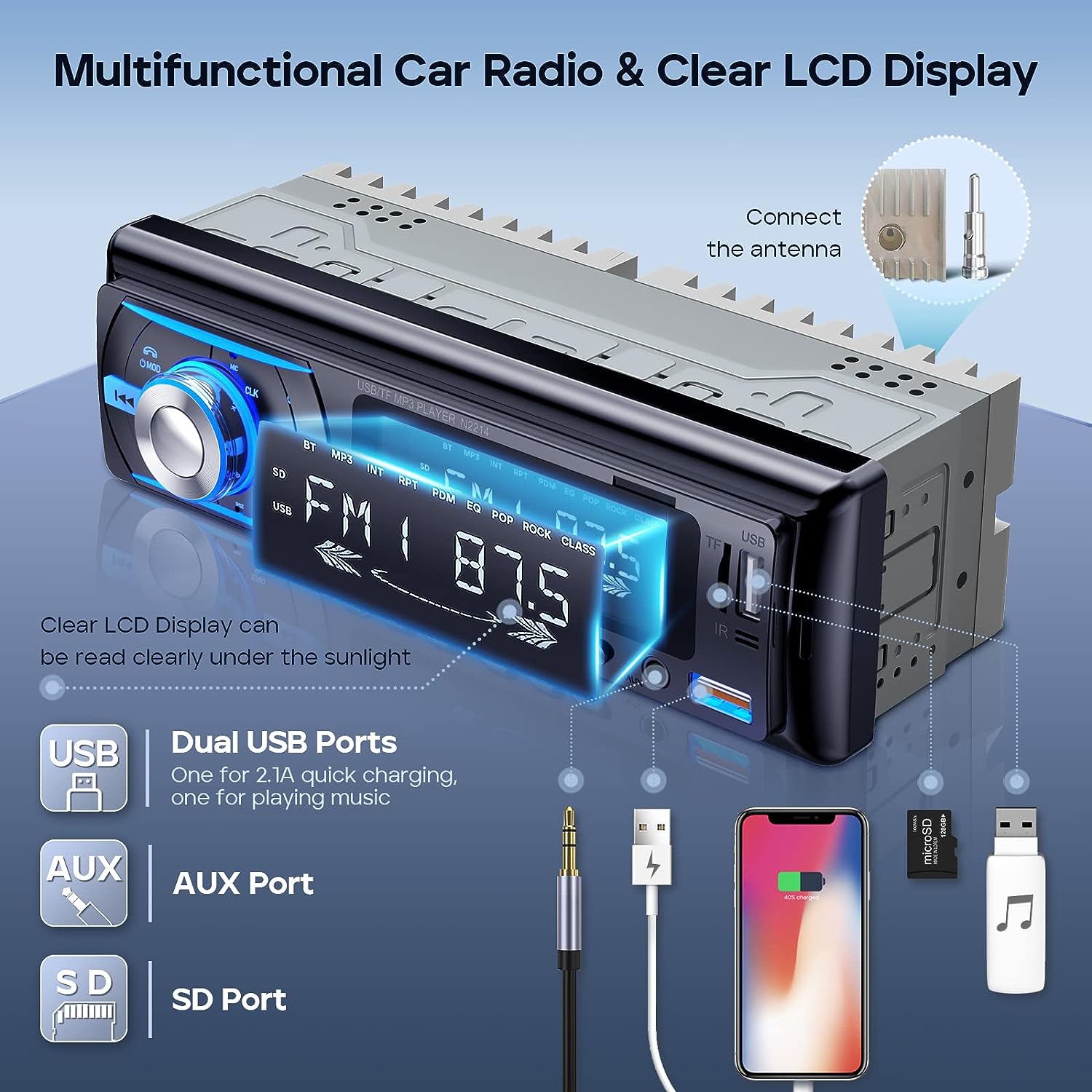 Wistrue Tape Mobil Audio MP3 Player LCD Bluetooth 5.0 Wireless 60W - 2219