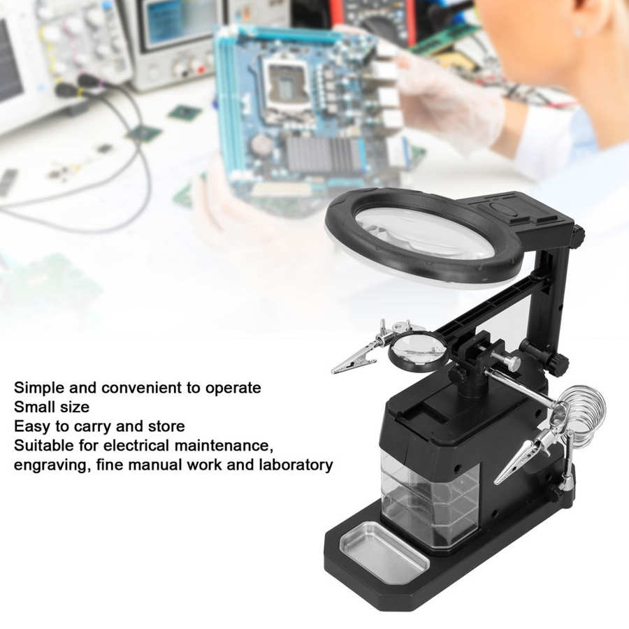Pegangan Solder dengan Kaca Pembesar LED Welding Magnifier 2.5X/4X/16X - TE-803