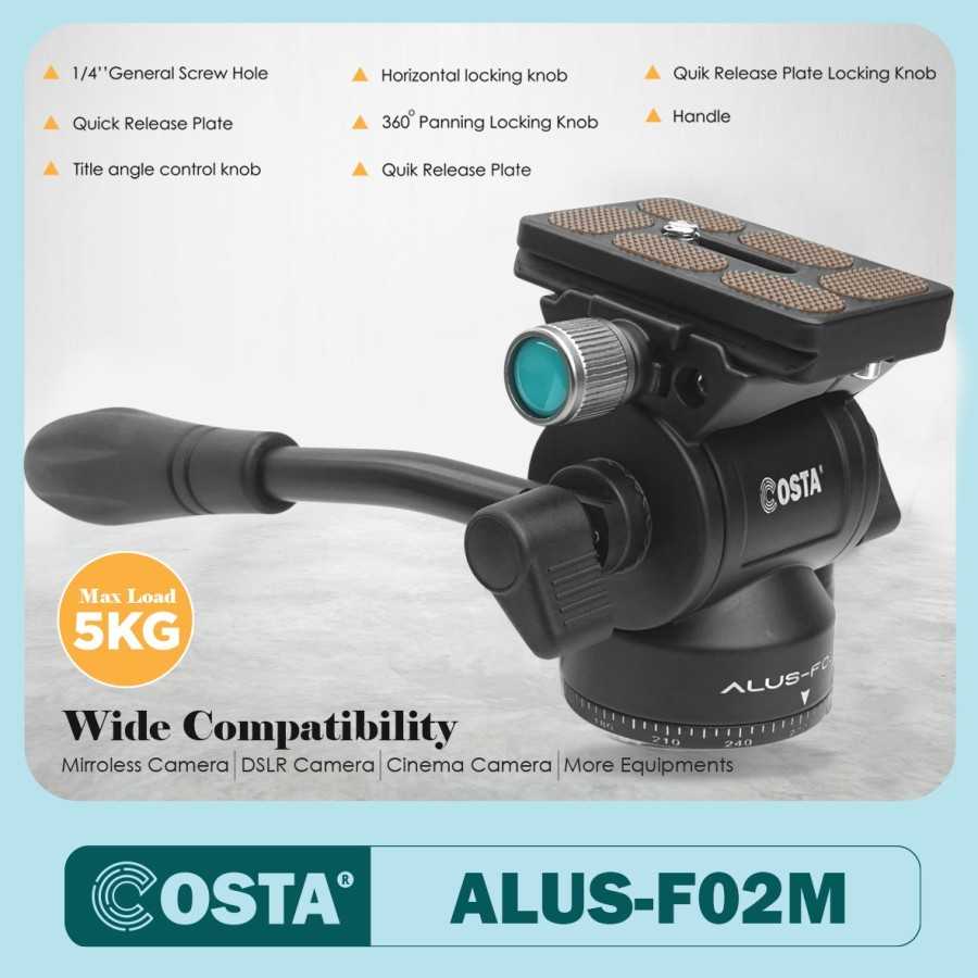 Jual COSTA AlusF02M Mini Fluid Video Head Tripod CNC 5Kg / 11ibs