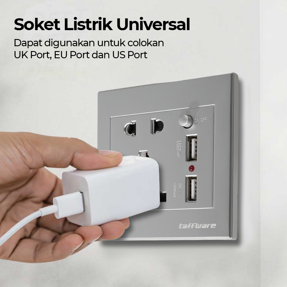 Taffware Stop Kontak Universal UK EU US 2 Port USB On Off Switch - LC-19