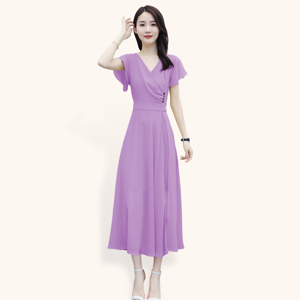 Midi Dress lengan pendek sifon Gaya Korea terbaru - Jfashion Dyah