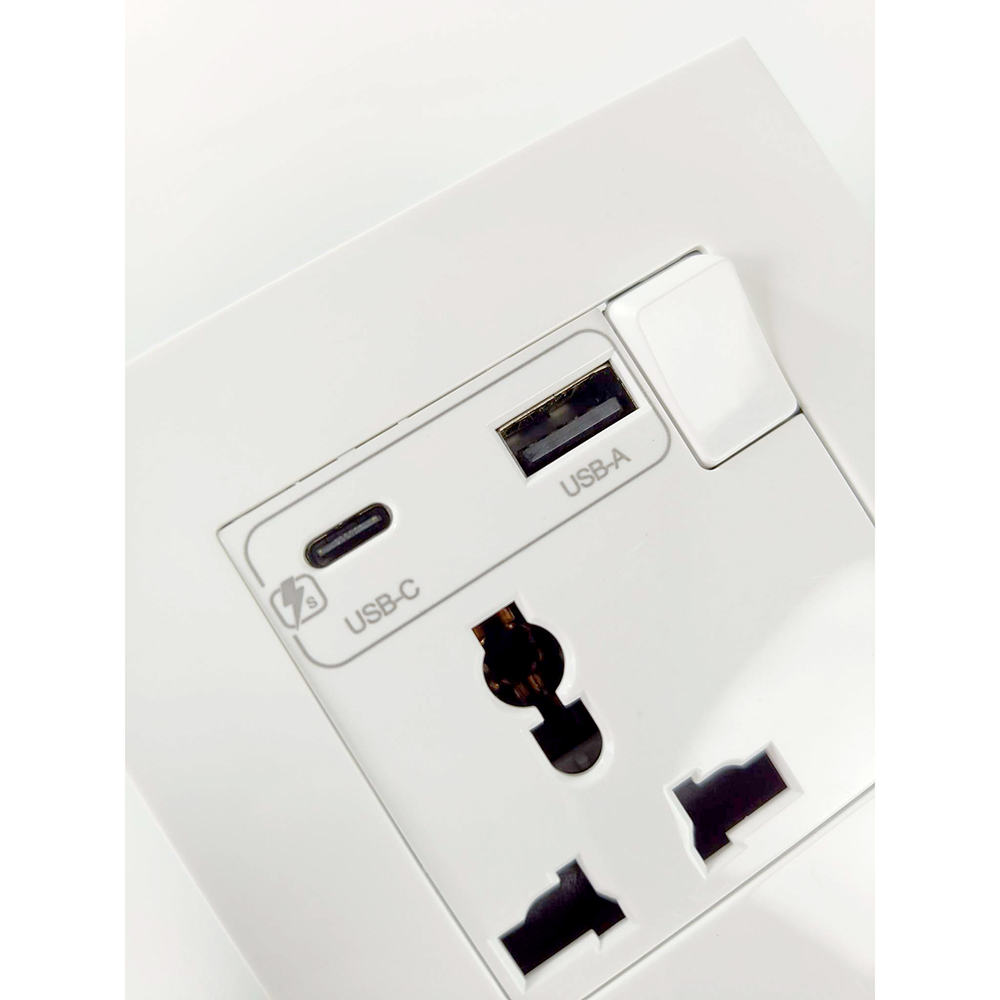 Taffware Stop Kontak Dinding UK 2 Port USB Type C Socket with Switch - SR3