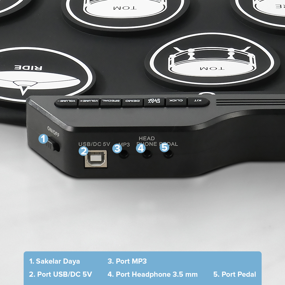 Toddi Electronic Digital Drum Kit 7 Pads Folding USB Power - G3002