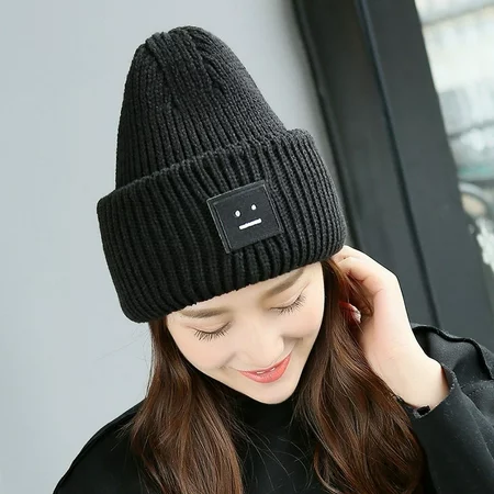URGENTMAN Topi Kupluk Rajut Pria Wanita Smiley Face Beanie Hat Winter - NM-DS01