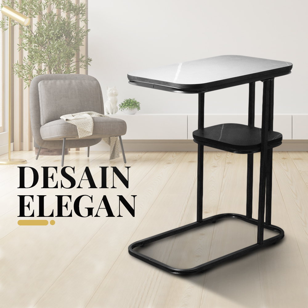 Geja Meja Sofa Side Table Marbel European Style Double Layer - H81