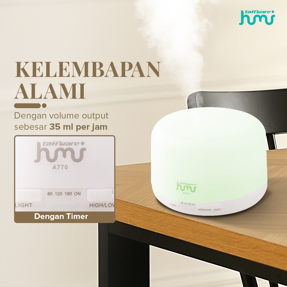 Taffware HUMI Air Humidifier Mini Ultrasonic Aroma Light 500ml Remote - A770